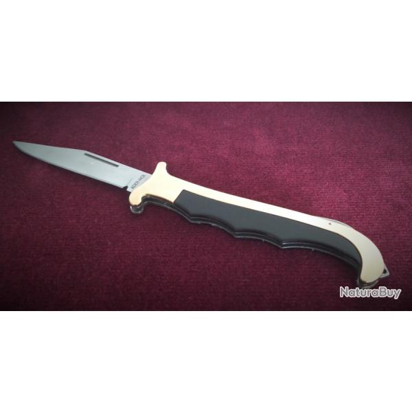 Superbe couteau pliant scurit- Manche composite noir et laiton-Lame acier inoxydable-Clasp-knife