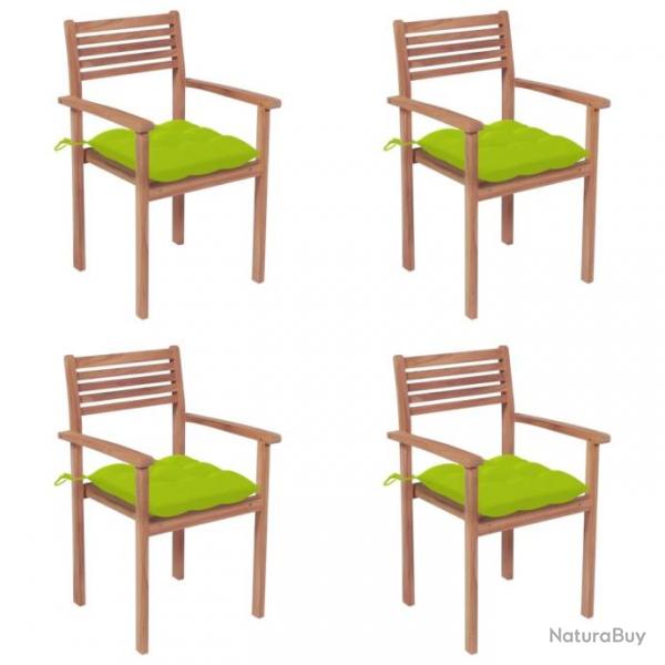 Chaises de jardin 4 pcs avec coussins vert vif Bois de teck