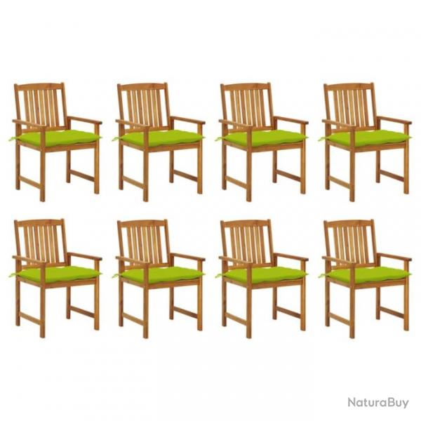 Chaises de jardin avec coussins 8 pcs Bois d'acacia solide