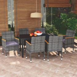 Mobilier à dîner de jardin et coussins 7pcs Résine tressée Gris