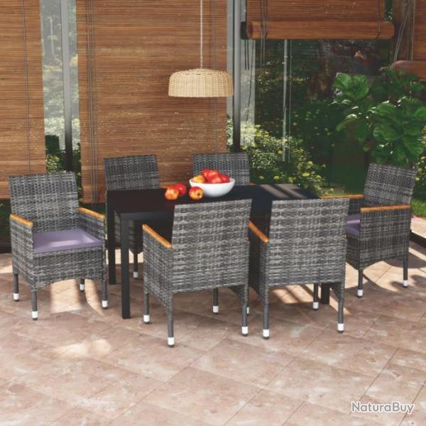 Mobilier  dner de jardin et coussins 7pcs Rsine tresse Gris