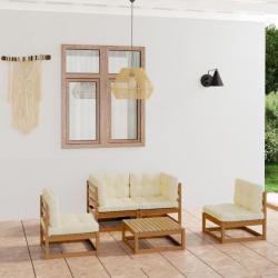 Salon de jardin 5 pcs avec coussins bois de pin massif