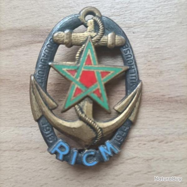 Insigne Rgiment d Infanterie et de Chars de Marine, dos lisse. RICM 1916 - 1944 devis / Drago G1933