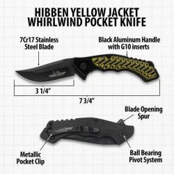 Couteau Hibben Whirlwind Yellow Jacket Lame Trailing Point Acier 7Cr17MoV Manche Alu/G10 IKBS GH5131