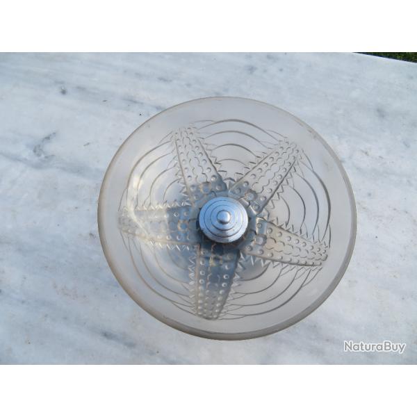 ART DCO - Ancienne coupe ronde sur pidouche en verre press moul  dcor d'toile de mer - FRANCE