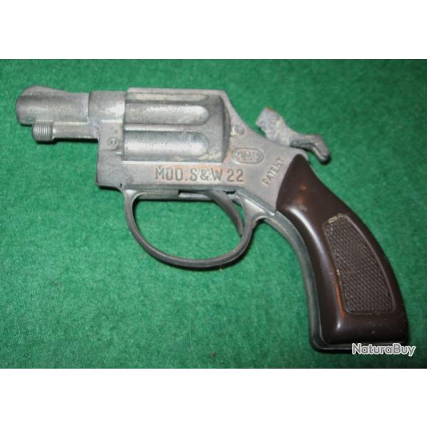 jouet ancien pistolet S & W 22 a amorce a restaurer