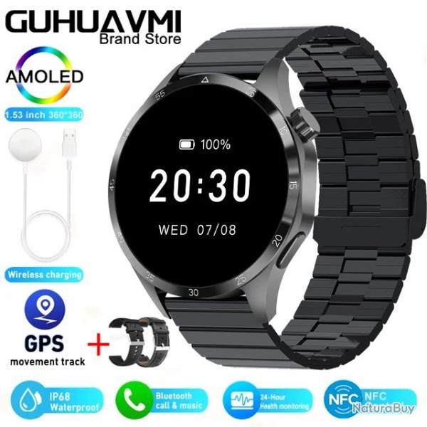 Montre GPS Connecte GT4 Pro tanche,cran HD AMOLED,Bluetooth,Suivi Glycmie - Black-Steel-B-2