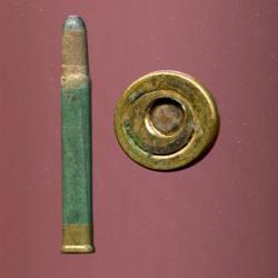 13 mm De Reffye - Guerre 1870 - étui en feuillard de roulé laiton recouvert de papier vert de 87 mm