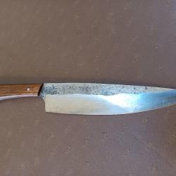 Grand couteau de chef  lame  acier forgé , manche en bois de bocotte