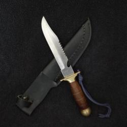 Couteau de chasse Léopard, acier inox, garde laiton, manche bois