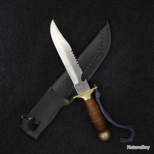 Couteau de chasse Lopard, acier inox, garde laiton, manche bois