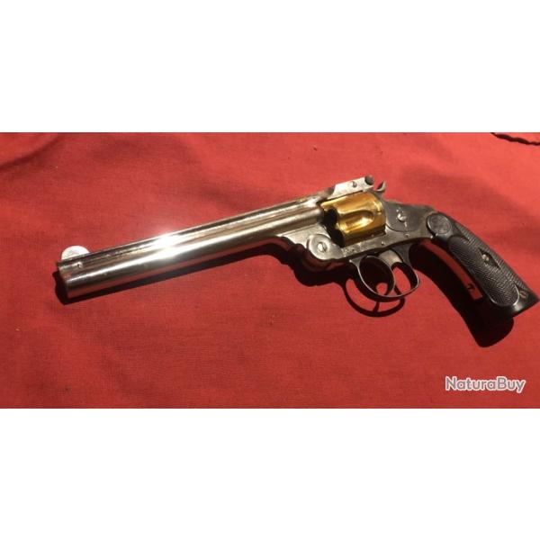 38 Smith & Wesson 6 pouces plaquettes targette, barillet plaqu or trs bon tat