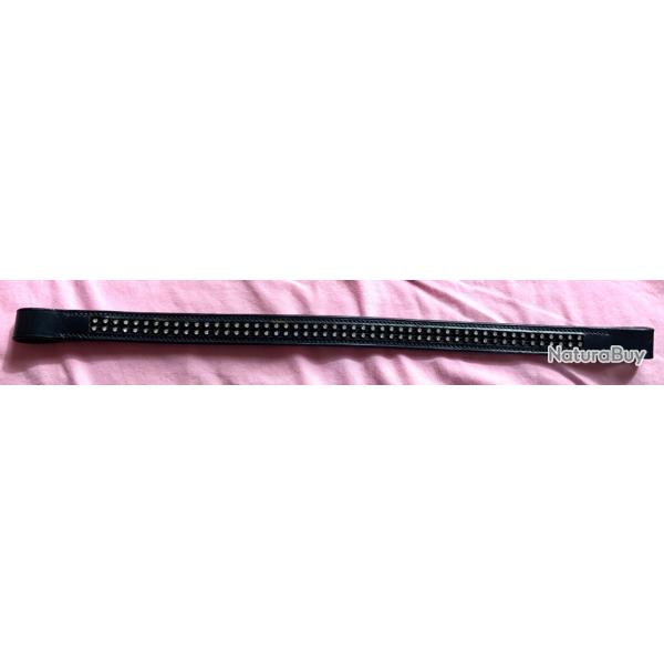 Frontal cheval cuir noir et diamants neuf