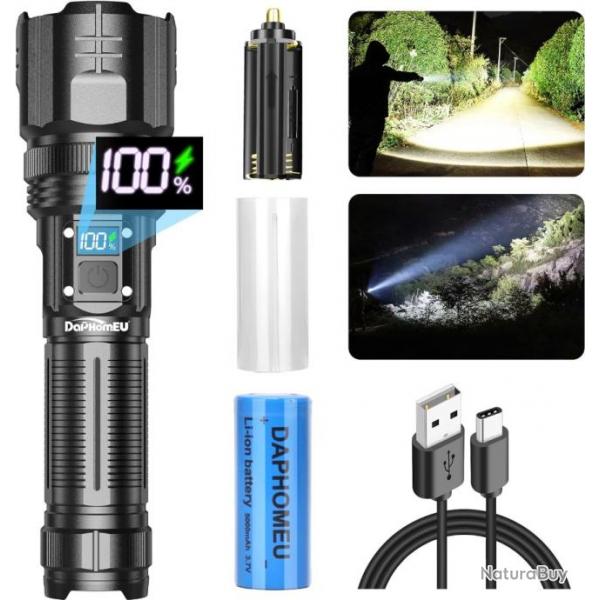 Lampe Torche Led Ultra Puissante150000 Lumens Batterie 5000mAh 5 Modes tanche Camping Chasse