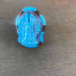 Bague homme aigle amérindien sculpté sur turquoise - argent sterling 925