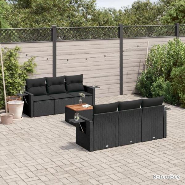 Salon de jardin 7 pcs avec coussins noir rsine tresse