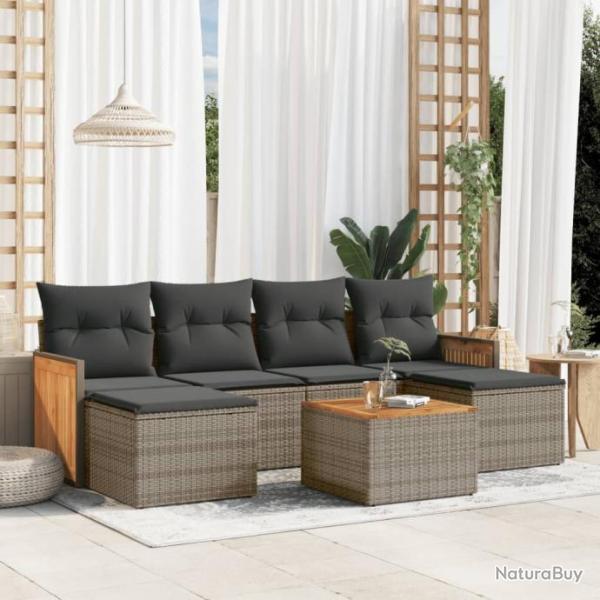 Salon de jardin avec coussins 7 pcs gris rsine tresse