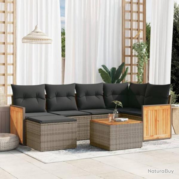 Salon de jardin avec coussins 7 pcs gris rsine tresse