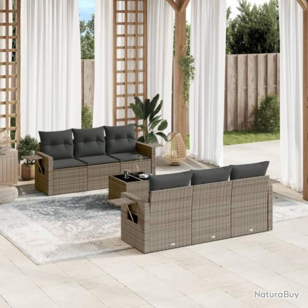 Salon de jardin avec coussins 7 pcs gris rsine tresse