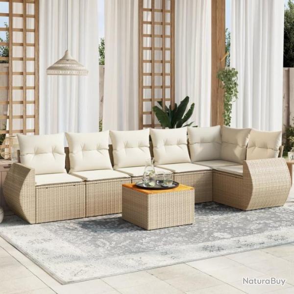 Salon de jardin avec coussins 7 pcs beige rsine tresse