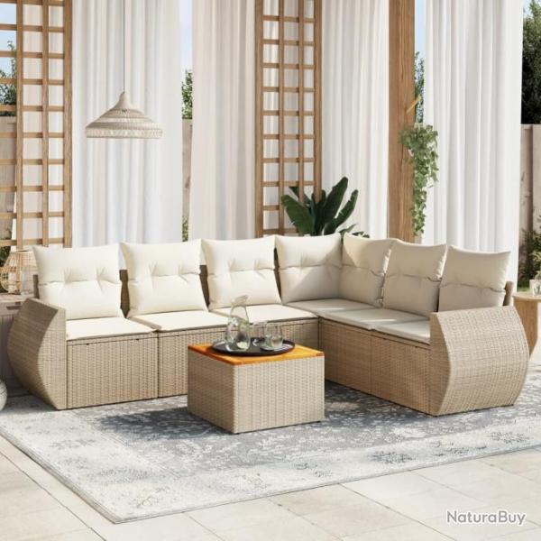 Salon de jardin avec coussins 7 pcs beige rsine tresse