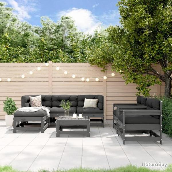 Salon de jardin 7 pcs Gris Bois de pin massif