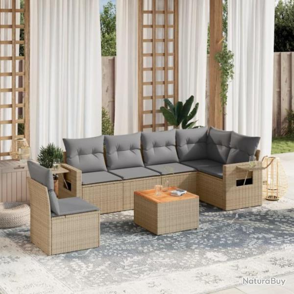 Salon de jardin avec coussins 7pcs mlange beige rsine tresse