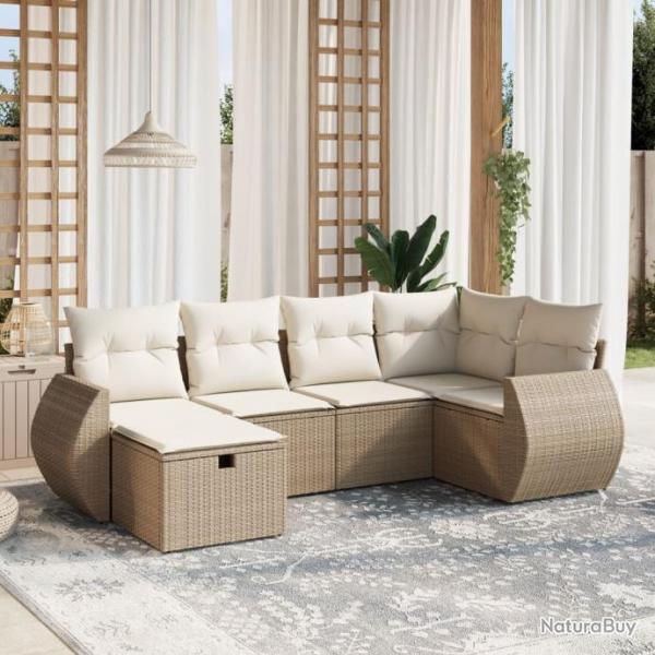 Salon de jardin avec coussins 6 pcs beige rsine tresse