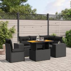 Salon de jardin 6 pcs avec coussins noir résine tressée