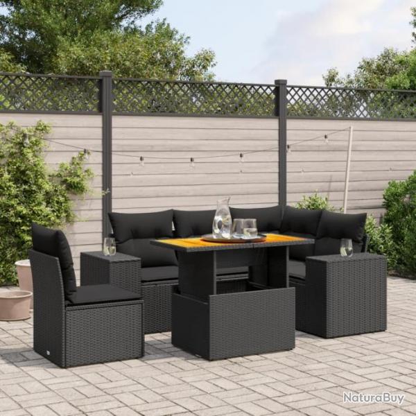 Salon de jardin 6 pcs avec coussins noir rsine tresse