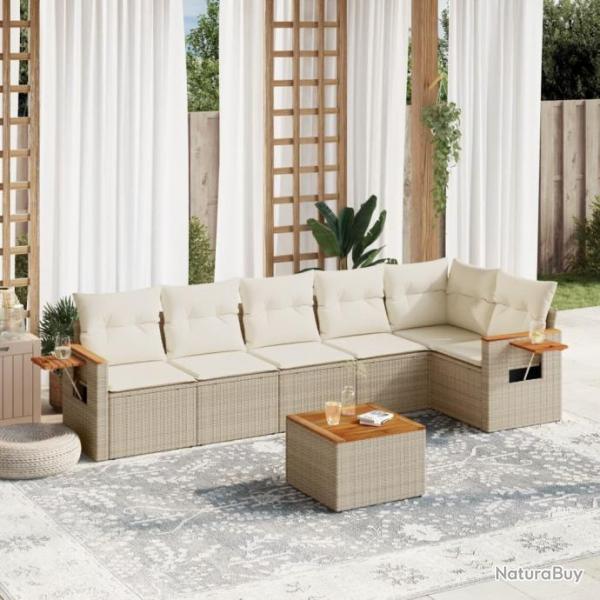 Salon de jardin avec coussins 7 pcs beige rsine tresse