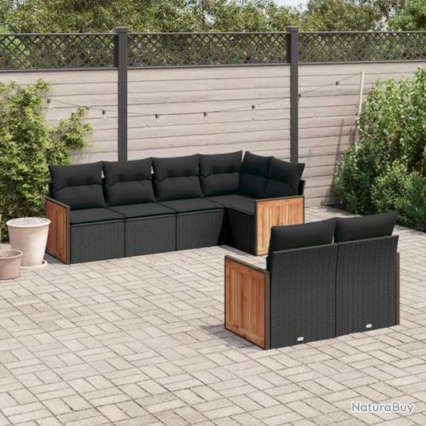 Salon de jardin 7 pcs avec coussins noir rsine tresse