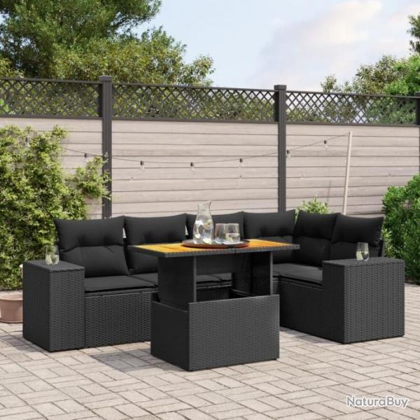 Salon de jardin 6 pcs avec coussins noir rsine tresse