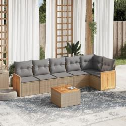 Salon de jardin avec coussins 7 pcs beige résine tressée