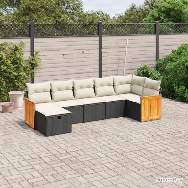 Salon de jardin 7 pcs avec coussins noir rsine tresse