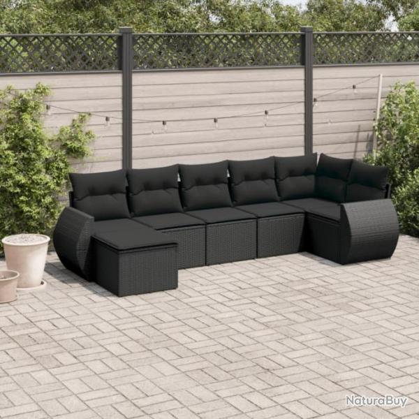 Salon de jardin 7 pcs avec coussins noir rsine tresse