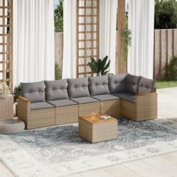 Salon de jardin avec coussins 7pcs mélange beige résine tressée