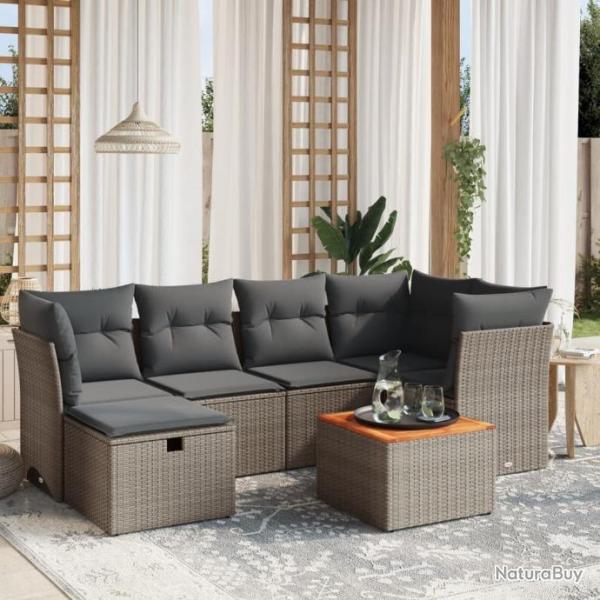 Salon de jardin avec coussins 7 pcs gris rsine tresse