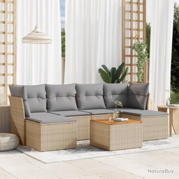 Salon de jardin avec coussins 7 pcs beige rsine tresse