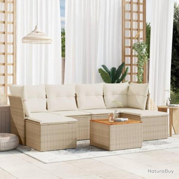 Salon de jardin avec coussins 7 pcs beige rsine tresse