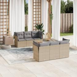 Salon de jardin avec coussins 7pcs mélange beige résine tressée