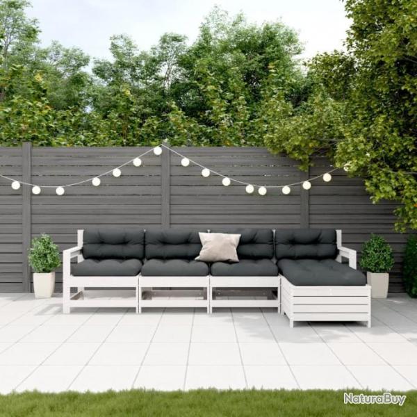 Salon de jardin 5 pcs avec coussins blanc bois massif de pin