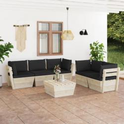 Salon de jardin palette 6 pcs avec coussins Épicéa imprégné