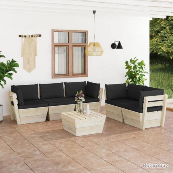 Salon de jardin palette 6 pcs avec coussins pica imprgn