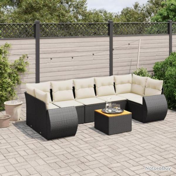 Salon de jardin 8 pcs avec coussins noir rsine tresse