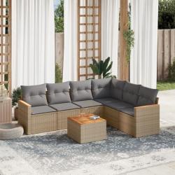 Salon de jardin avec coussins 7pcs mélange beige résine tressée