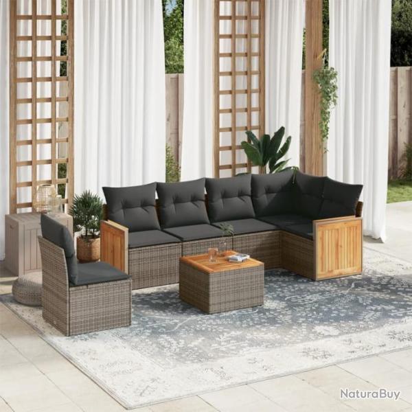 Salon de jardin avec coussins 7 pcs gris rsine tresse