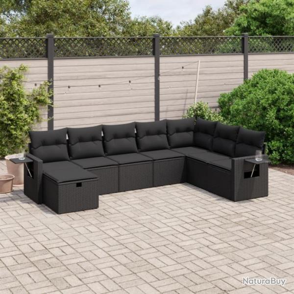 Salon de jardin 8 pcs avec coussins noir rsine tresse