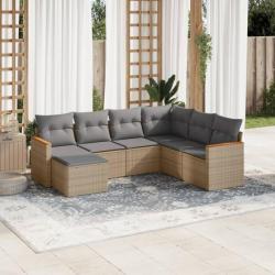 Salon de jardin avec coussins 7 pcs beige résine tressée