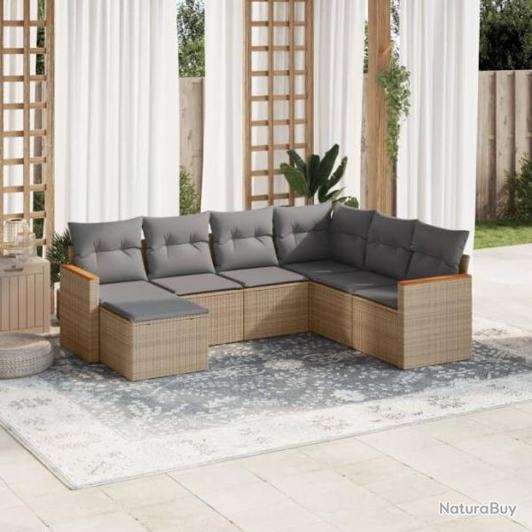 Salon de jardin avec coussins 7 pcs beige rsine tresse